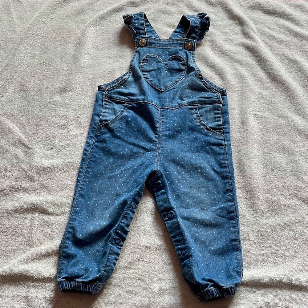 Denim polka dot overalls
